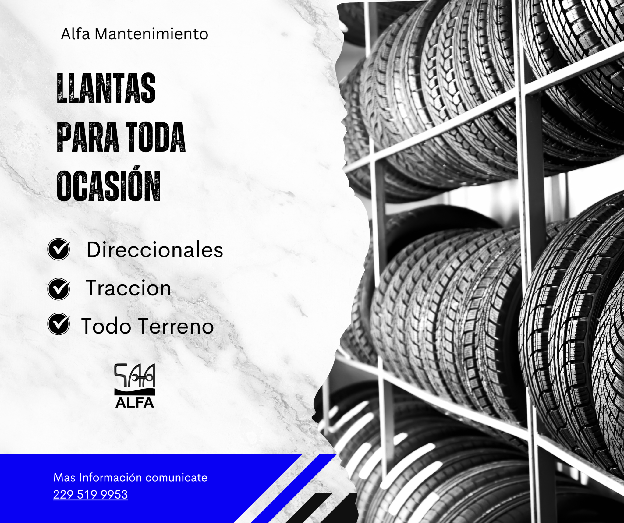 White and Black Illustrated Premium Auto Tires Facebook Post